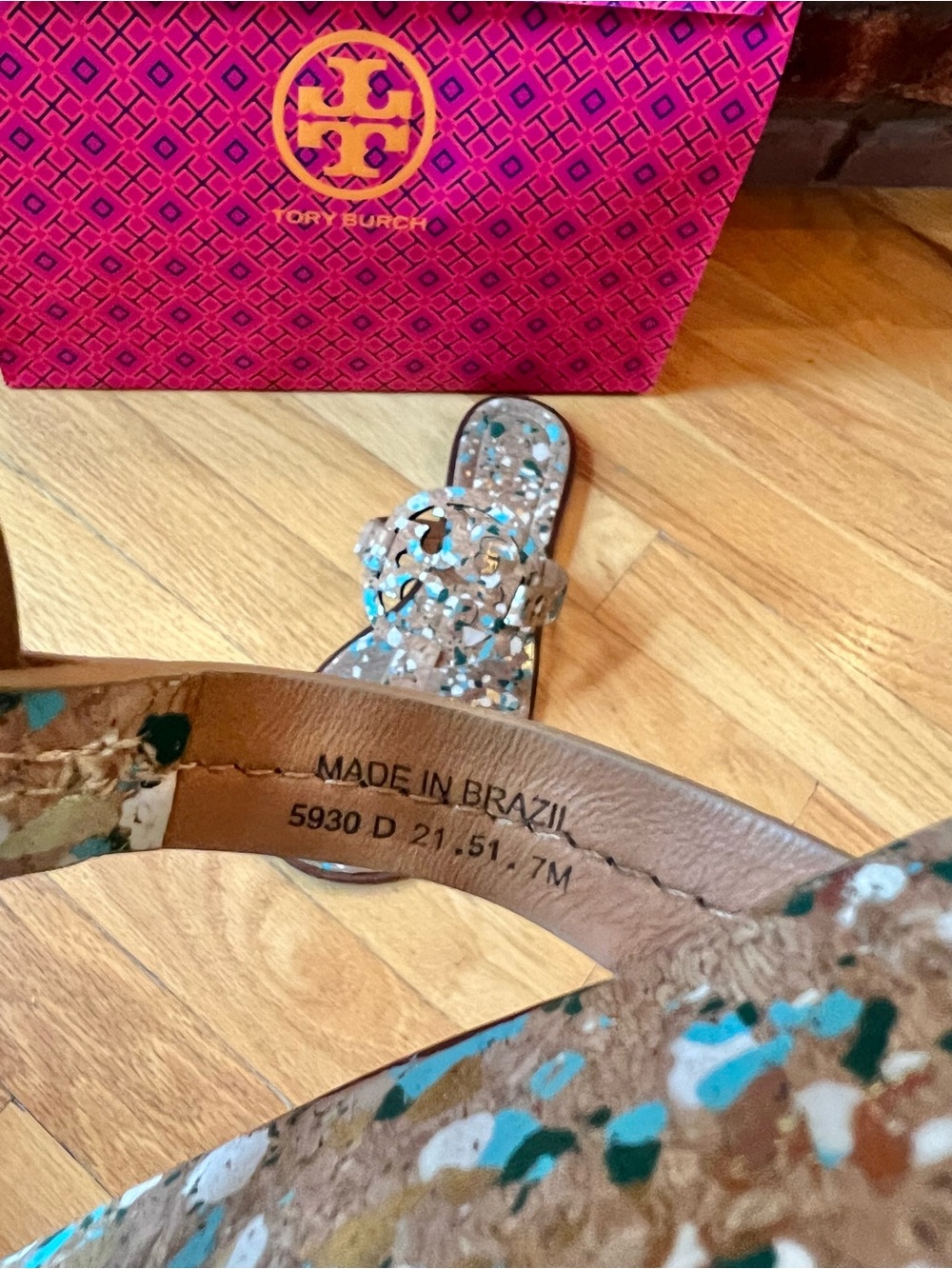 Tory Burch Blue Confetti Miller Welt Cork Sandals - Picture 8 of 12